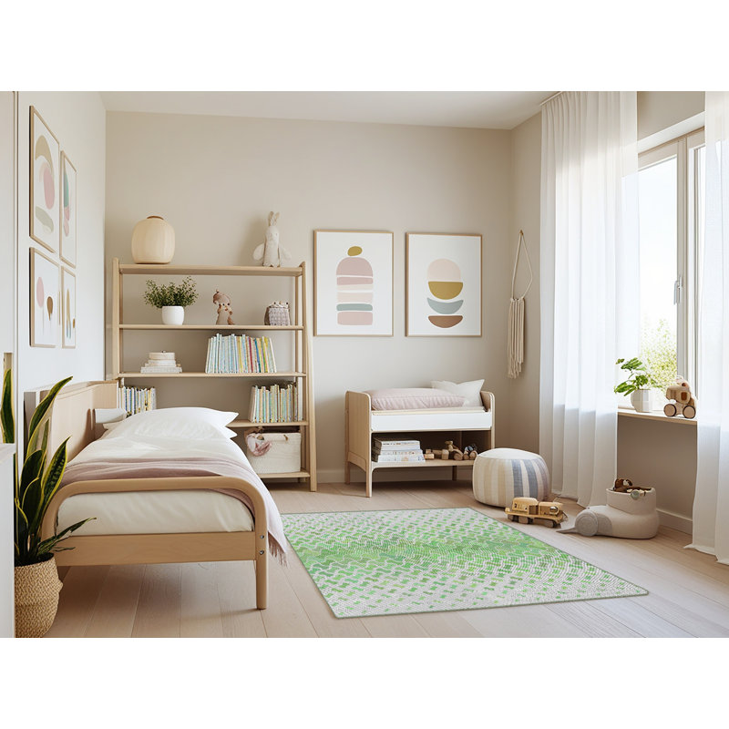 Laine tissée à la machine abstraite et polyester gris/vert Tapis décoratif, Rectangle de 4 pi x 6 pi
