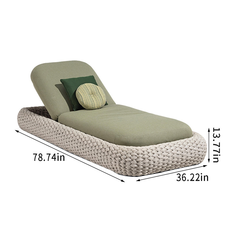 Outdoor Chaise Lounge with Woven Rope and Aluminu Outdoor Single chaise with Cushions, Green, Gray