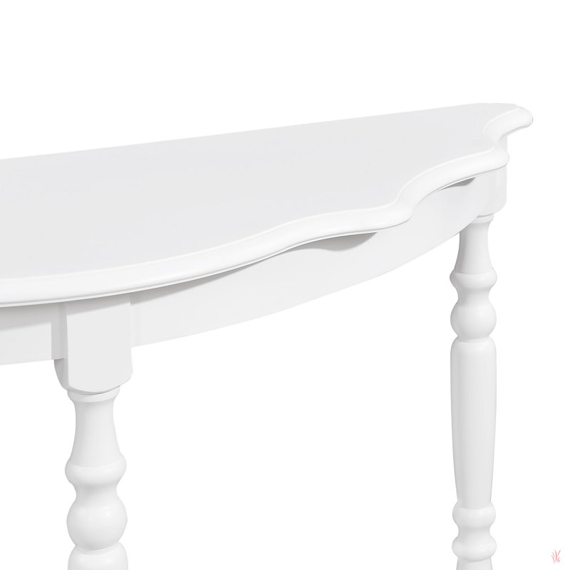 2'' Retro Circular Curved Half-Moon Console Table with Cloud Design Top and Open Shelf Solid Wood Frame and Legs, Milk White