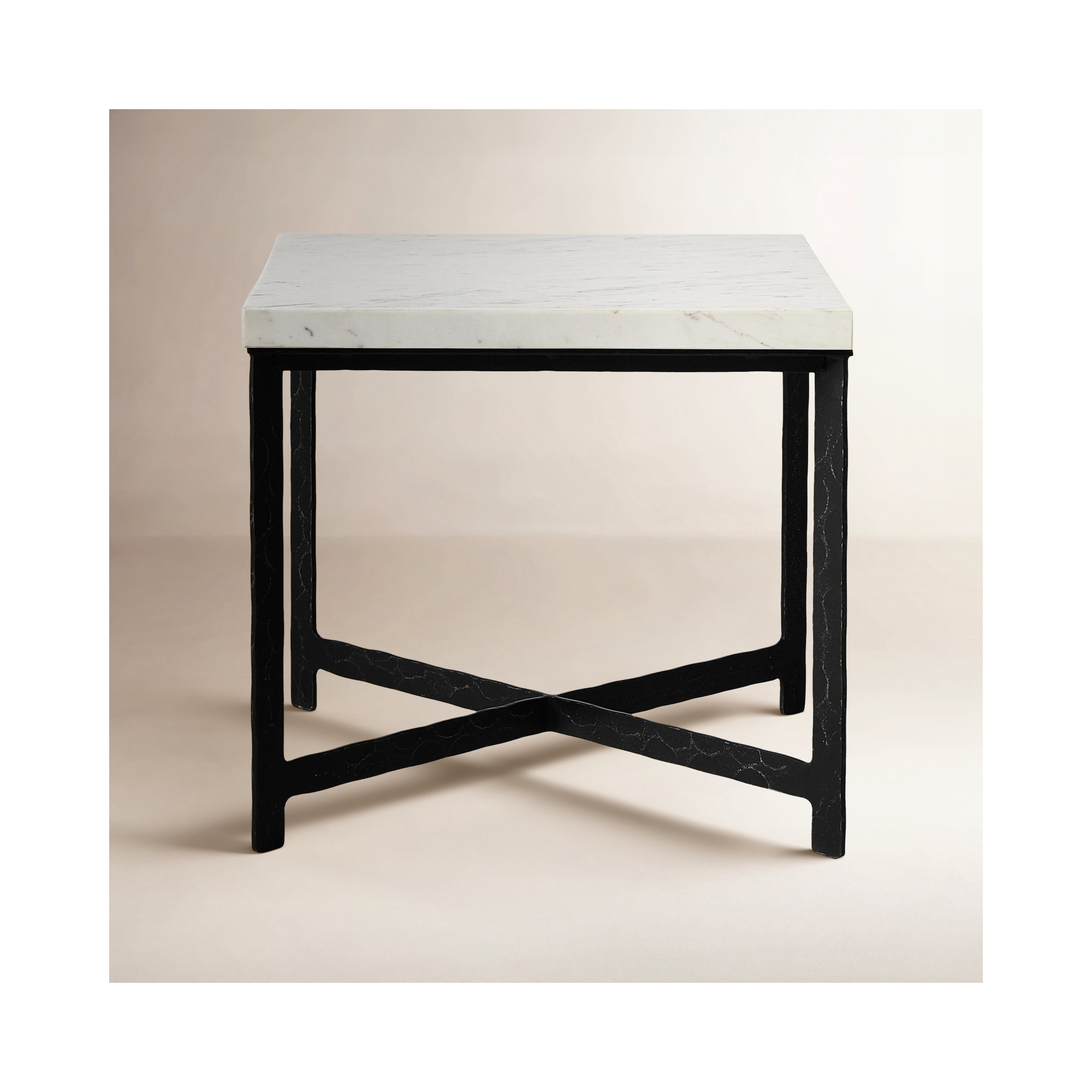 Nelida End Table-White Marble, White Top/Black Base