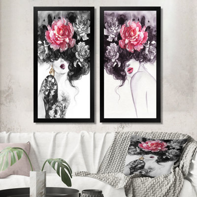 Floral Fashion Woman Portrait II - ensemble de 2 impressions sur toile