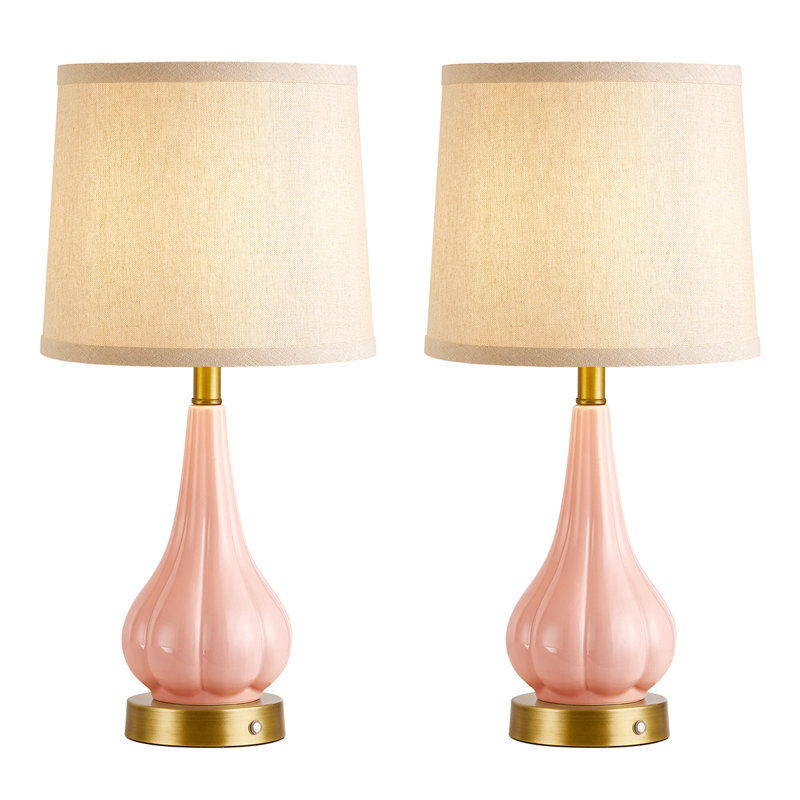 18” Pink Rechargeable Ceramic Lamp With Golden Base(Set Of 2)