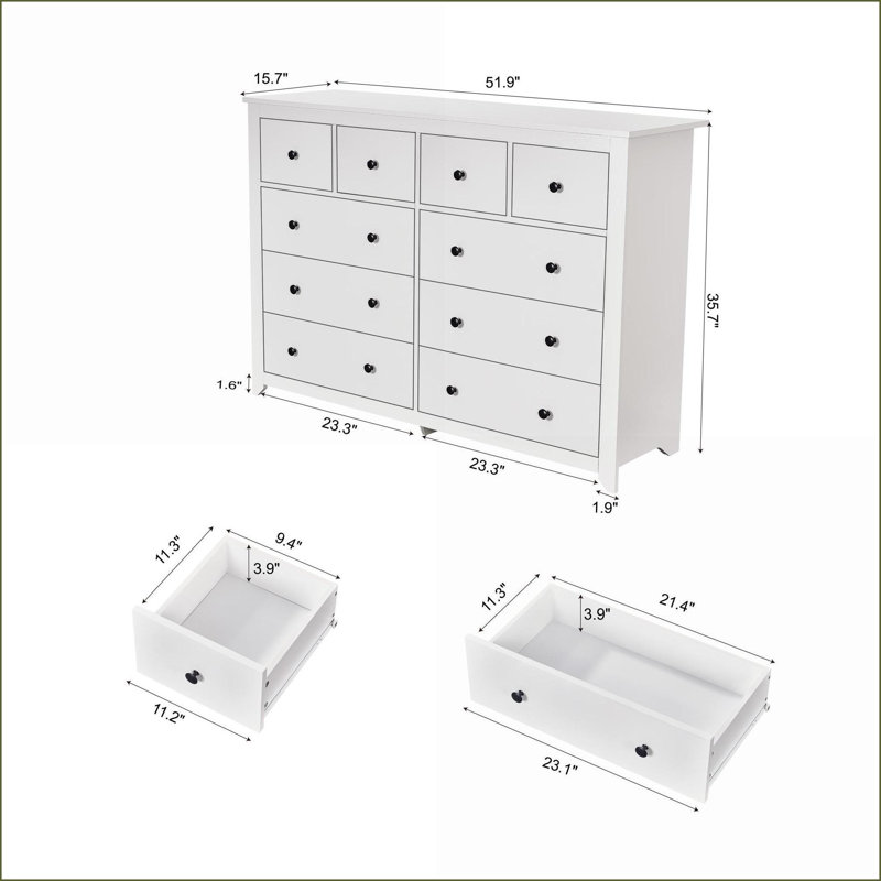 Commode en bois d'ingénierie moderne à 9 tiroirs blanc neige | Moderne | Chambre à coucher