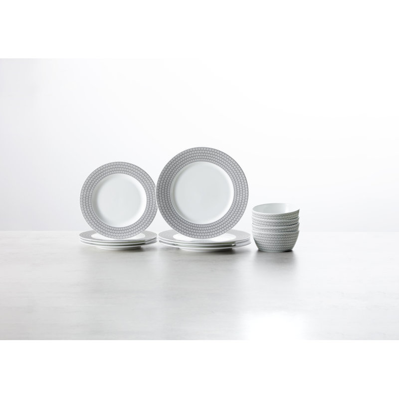 Fortessa Ornament  Bone China, 12 Piece Dinnerware Set (Service for 4), Black, Black