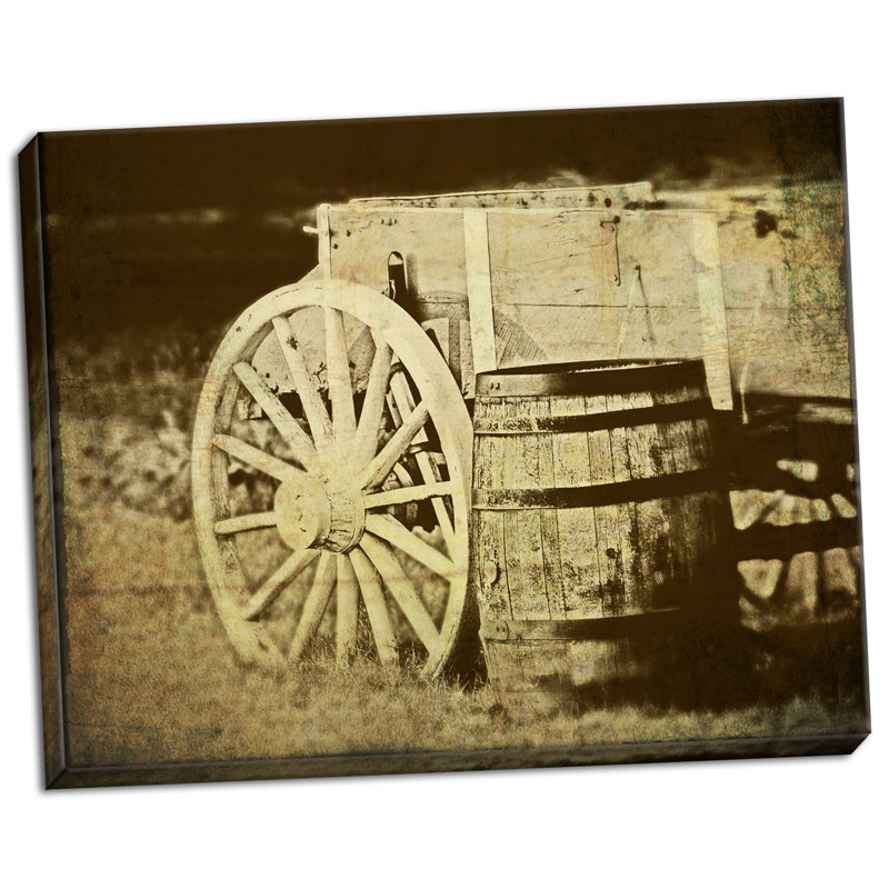 « rustique wagon & tonneau », reproduction de photo sur toile tendue