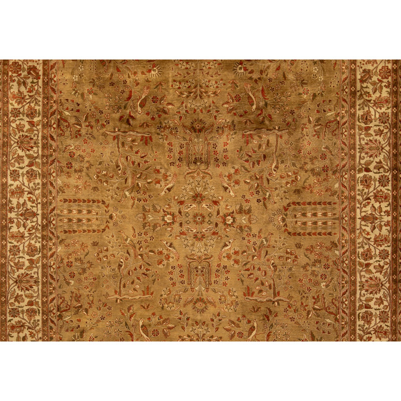 Hand Knotted Wool Area Rug in Gold And Beige