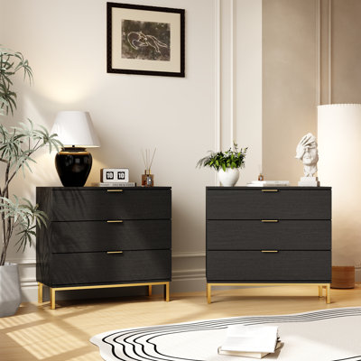 Table de chevet 29,7 po avec 3 tiroirs (ensemble de 2)