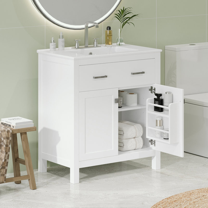 Armoire de salle de bain Ofek, Blanc, Argent argent
