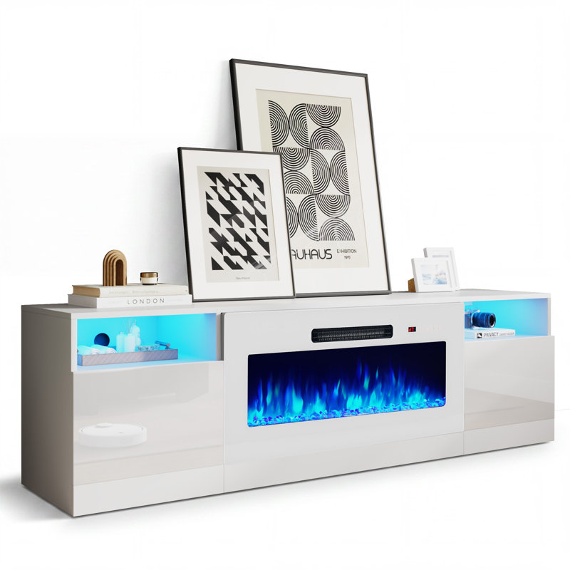 Bhhatu Electric Fireplace TV Stand, White, 70" W