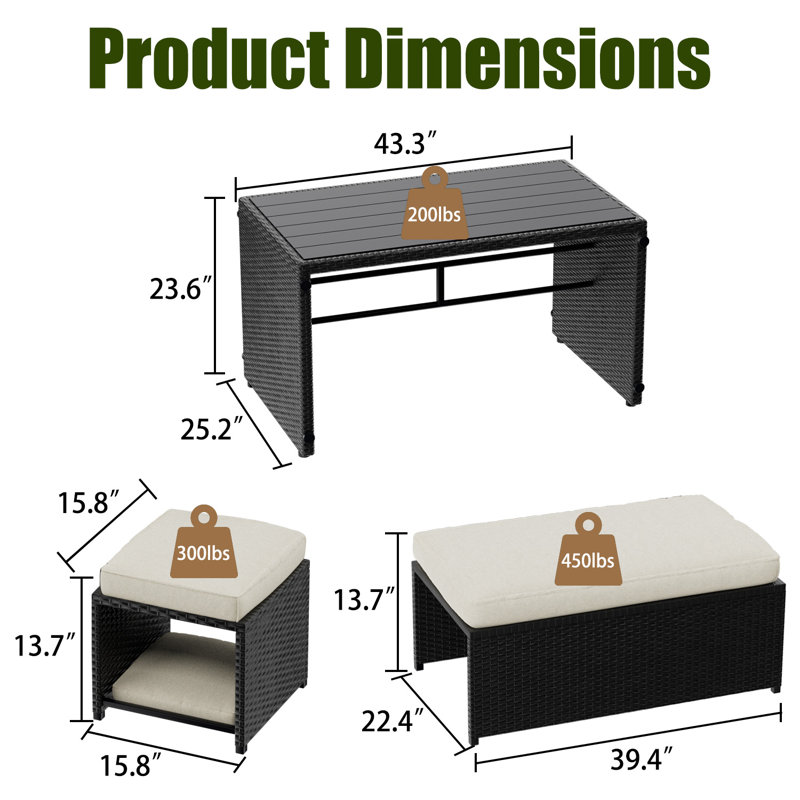 Canapé d'extérieur deux places avec 2 poufs, ensemble de conversation modulaire 4 pièces en résine tressée PE, coussins épais résistants aux intempéries, mobilier de jardin en rotin pour balcon, jardin ou terrasse, gris
