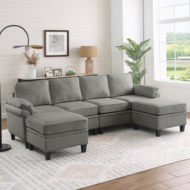 Canapé modulaire en L gris foncé de 102 po en forme de L avec repose-pieds modulaire et rangement pour le salon, Gris foncé