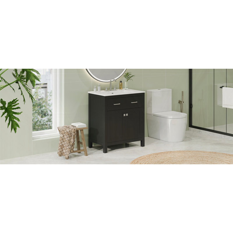 Meuble-lavabo 30 po avec lavabo en céramique, Noir