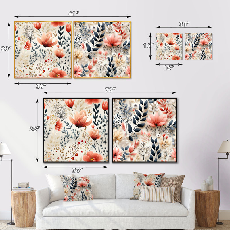 Wisbech - Ensemble de 2 collages carrés floral et botanique, H 16 po x l 33 po, Cadre flottant brun