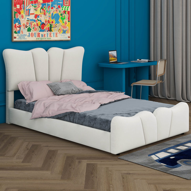 Lit à panneau tapissier Bionca, Beige