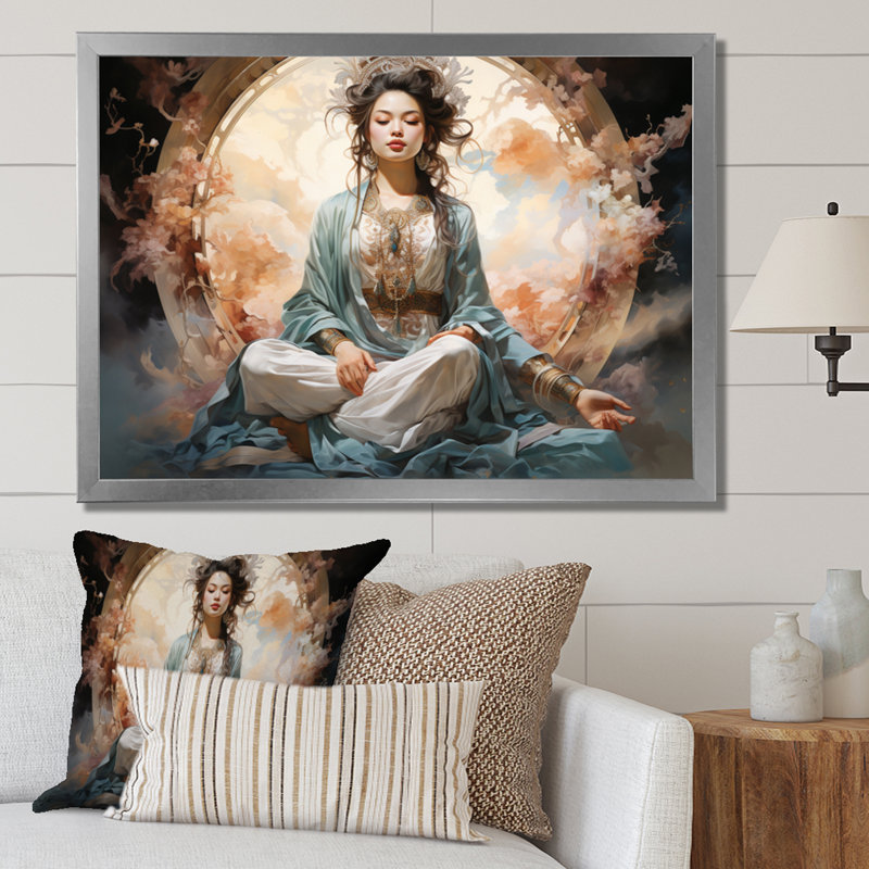 Art asiatique, bodhisattva Grace I - impression, H 16 po x l 32 po x P 1 po, Cadre photo argenté