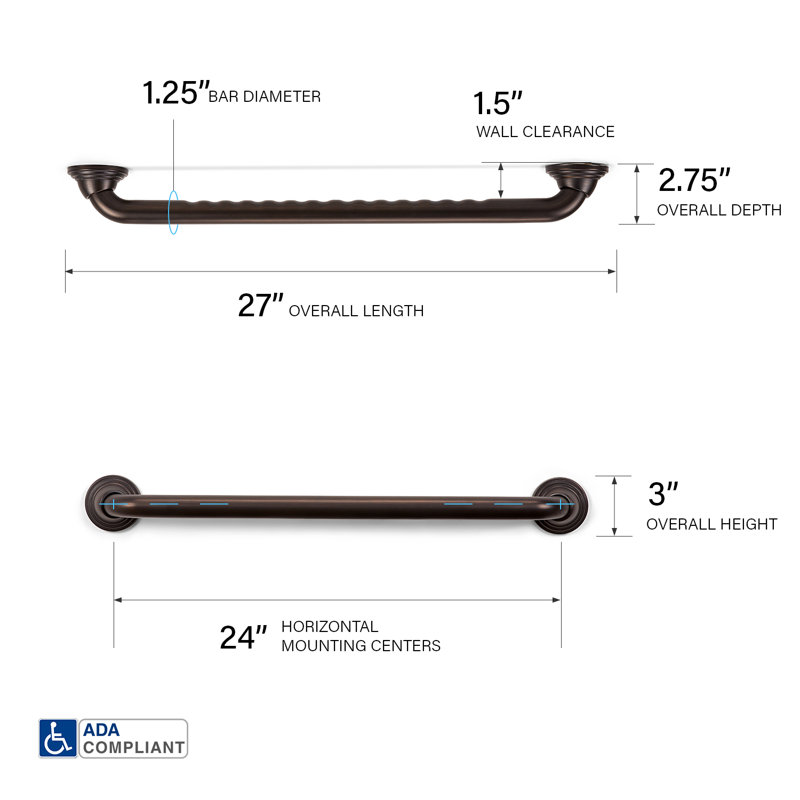 Modern Classic 24 in. ADA Finger Grip Grab Bar in Stainless Steel Oil Rubbed Bronze, Oil Rubbed Bronze, 24"