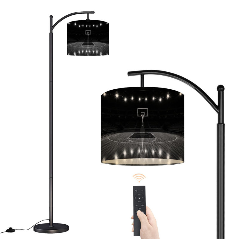 Lampe sur pied à arc avec abat-jour réglable Basketball noir et blanc avec lumières de stade et sièges debout