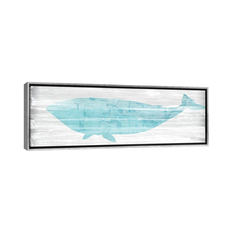 «Weathered Whale II» par June Erica Vess - reproduction imprimée, H 16 po x l 48 po x 1,5 po, Toile encadrée argentée