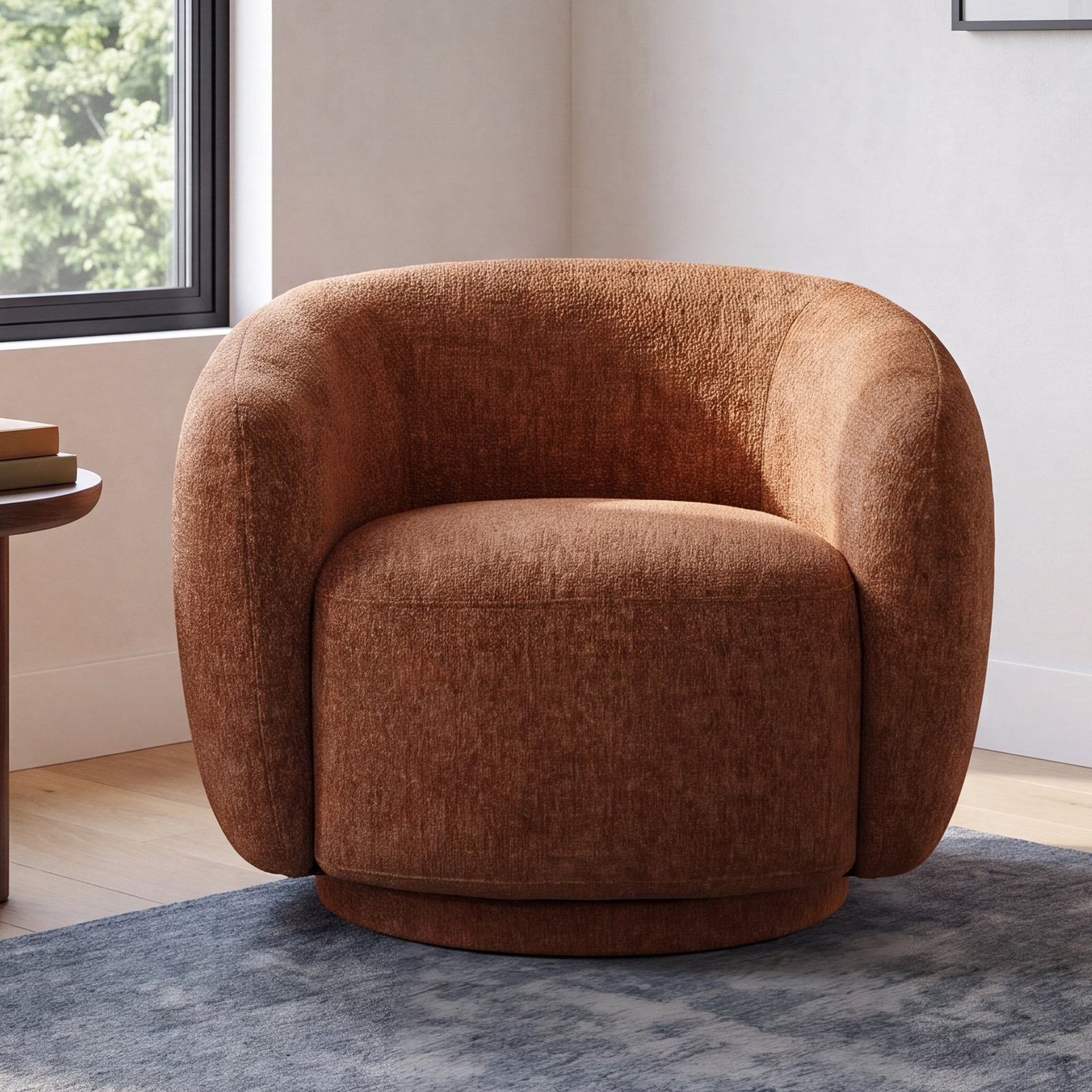 Pine Swivel Barrel Chair, Sage Terrain Textured Chenille