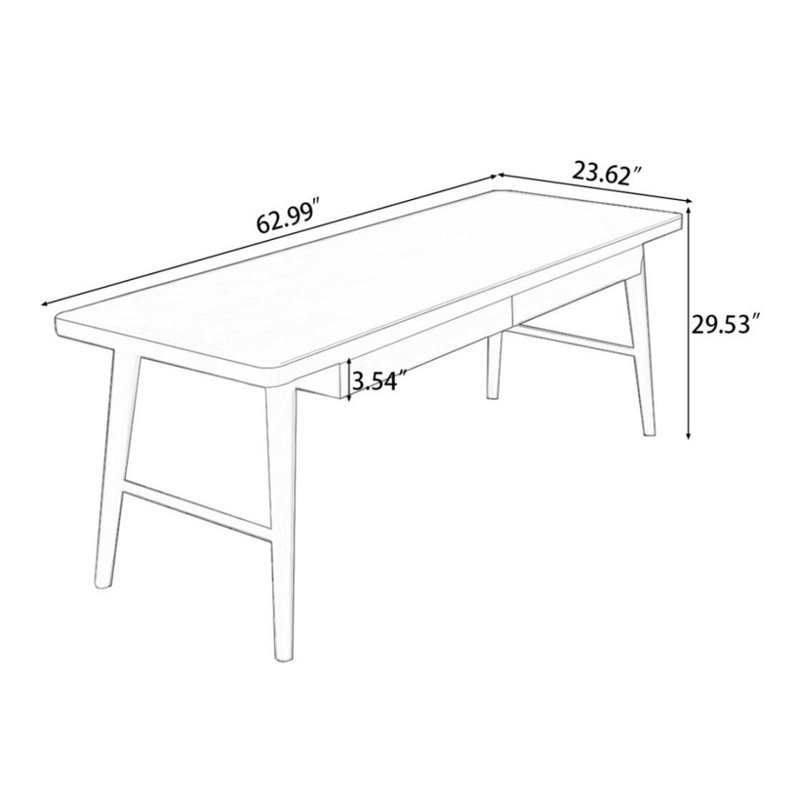 Bureau en bois de frêne, H 29,53 po x l 62,99 po x P 23,62 po