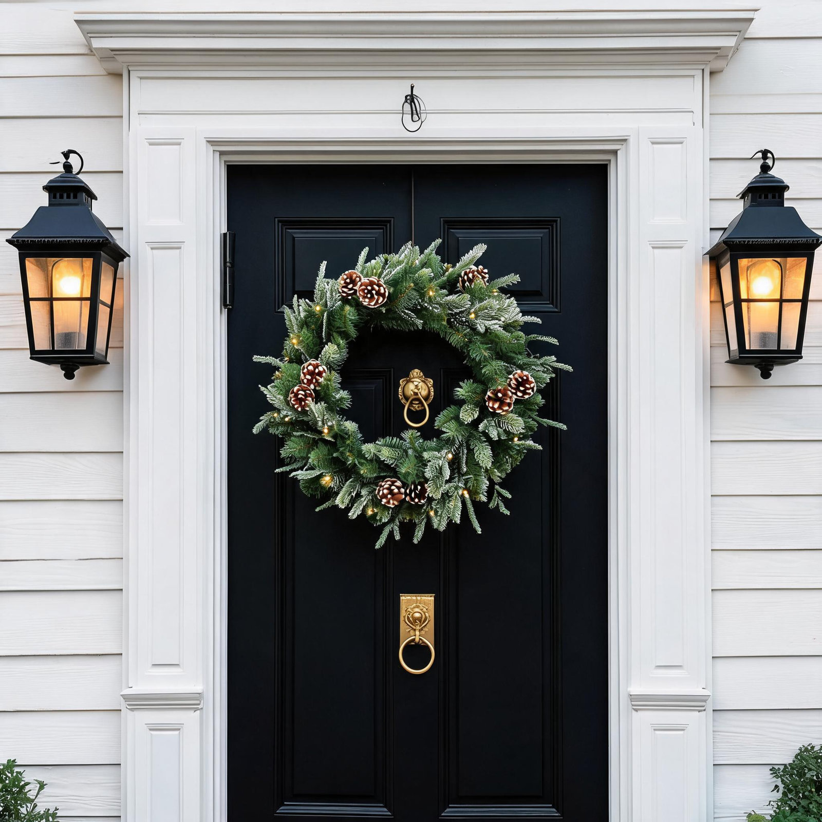 24" Artificial Large Winter Pre-Lit Wreath Farmhouse Cedar Christmas Wreath For Front Door With LED Lights