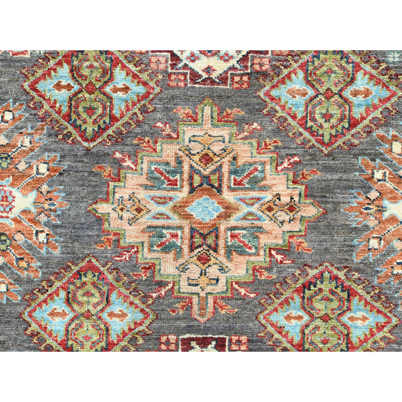 Tapis afghan Super Kazak en laine douce gris pierre, nouÃ© Ã  la main, 10 pi 3 po x 13 pi 10 po A8645FF0D7E64ED29BB1610DEC20B5A6