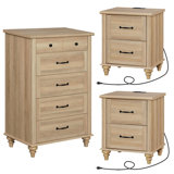 Ensemble de commode et table de chevet 3 pièces 3 pièces, chêne