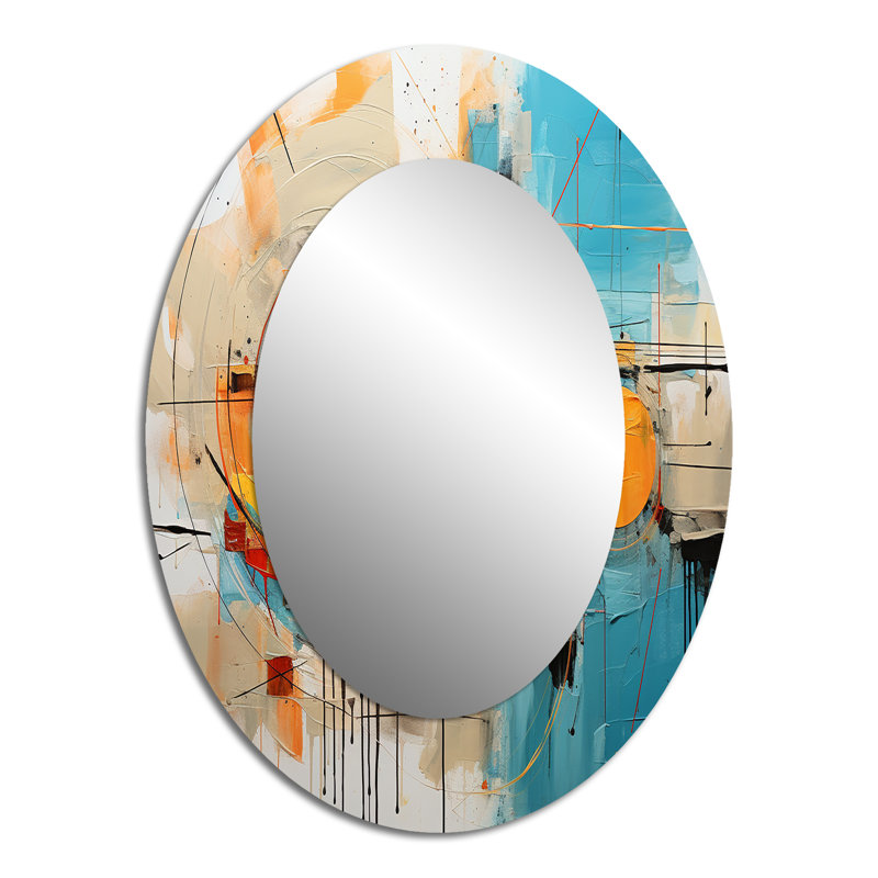 Abstract Chromatics III - Orange Modern Oval Wall Mirror, 40" x 30"