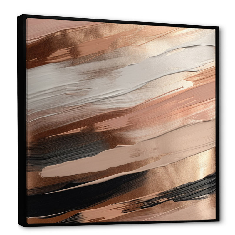 «Rosegold And Pink Forms In Contemporary II», reproduction sur toile abstraite, L 36 po x H 36 po, Cadre flottant noir