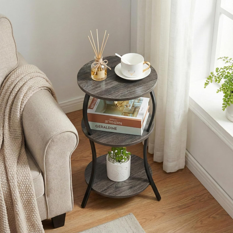 Table de chevet ronde à 3 niveaux, Gris