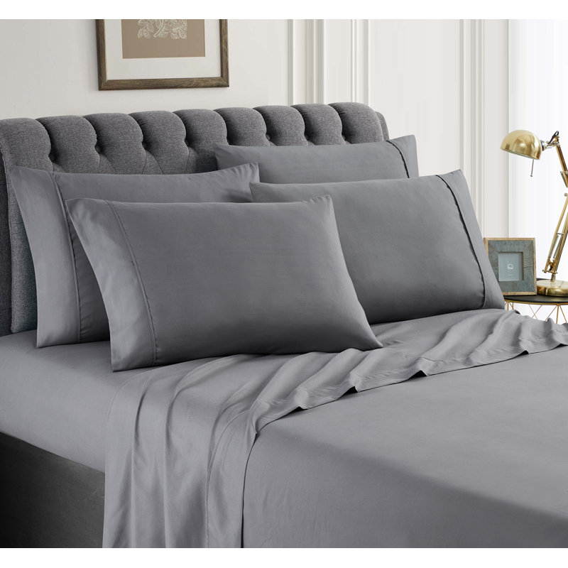 Microfiber Percale Sheet Set, King Sheet Set + Fitted Sheet + 2 Pillowcases, Dark Grey