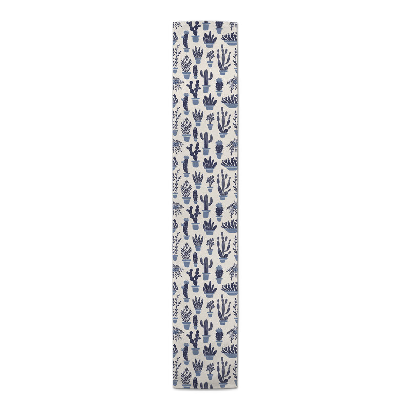 Chemin de table Houseplants On Linen, Bleu, 90 po x 16 po