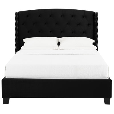 Modern Upholstered Bed With Button Tufting, Nailhead Trim And Black Silence Fashionable Nobility