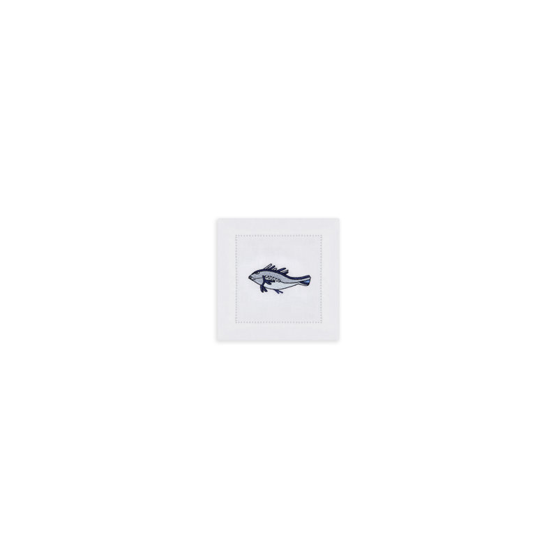 Marine Motif Embroidered Linen Cocktail Napkins
