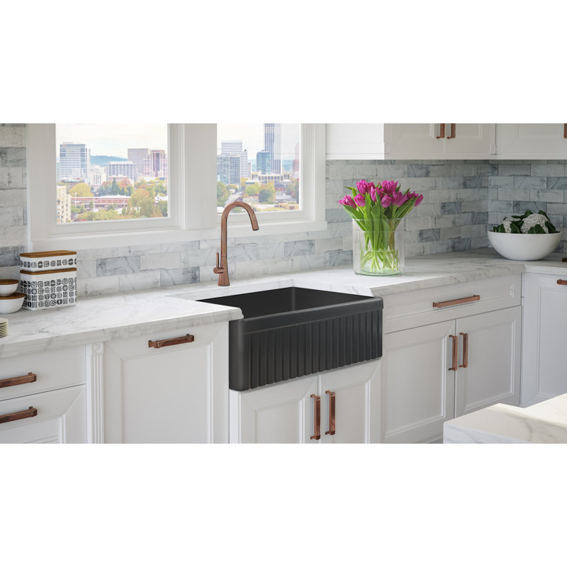 Luxury Solid Fireclay Farmhouse Sink, Polished Rose Gold