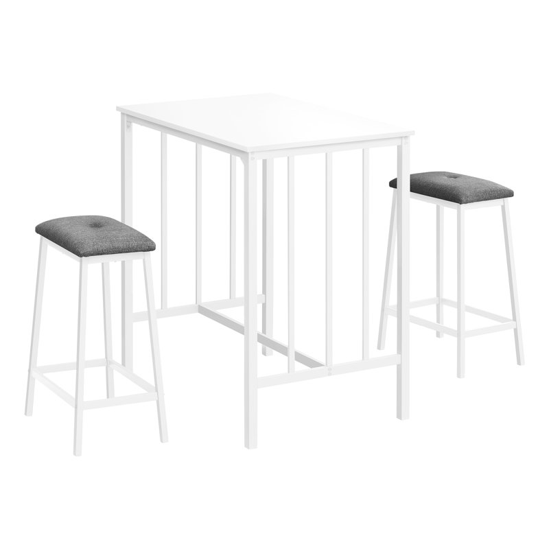 Dining Set, 3Pcs Set, Counter Height, 36" Rectangular, Small, Kitchen, White Laminate, White Metal, Contemporary, Modern