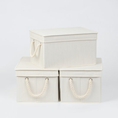 3 Piece Fabric Box Set with Lids and Handles