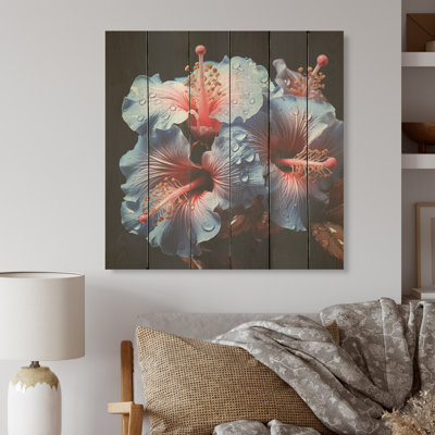 Hibiscus rose gracieux courbes harmonieuses I - art mural en bois d'hibiscus sur bois de pin naturel