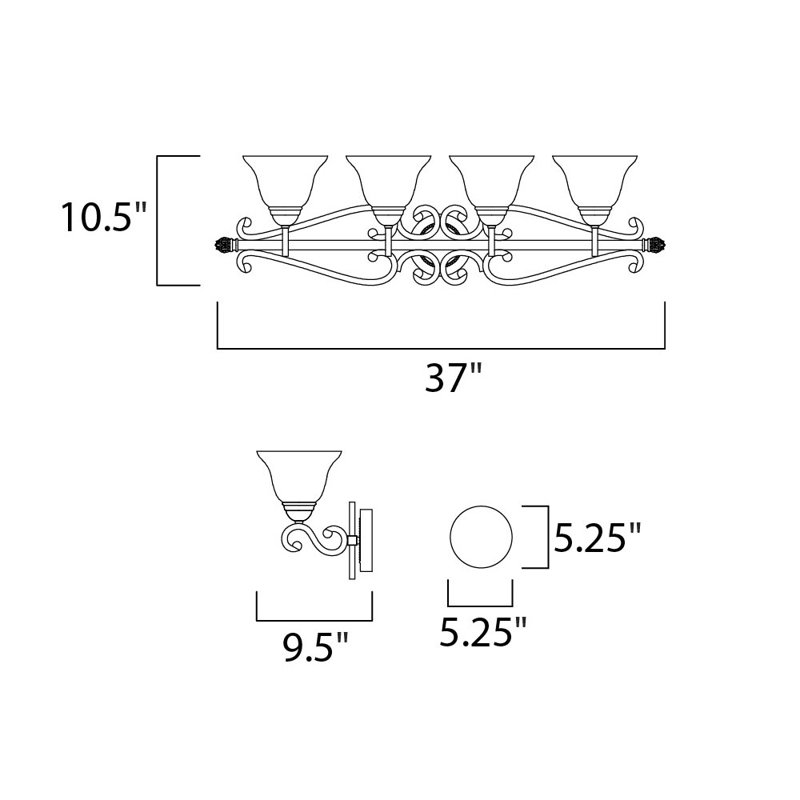 4 - Light Dimmable Vanity Light, Oil Rubbed Bronze