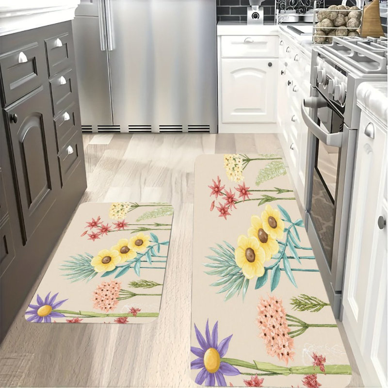 Tapis de cuisine antidérapants à motif floral coloré et coloré 2 pièces