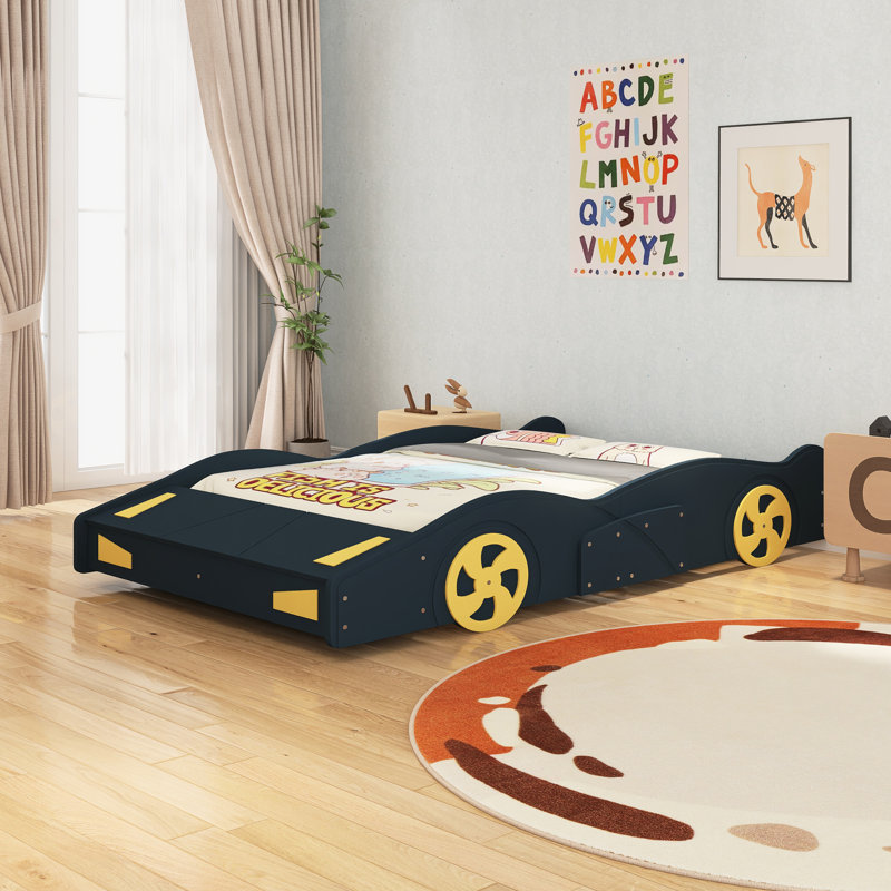 Full Size Race Car-Shaped Platform Bed, Blue, Full