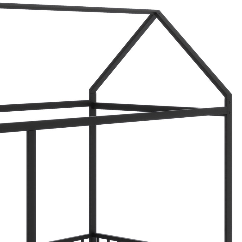 Structure de lit en métal avec clôture, Noir