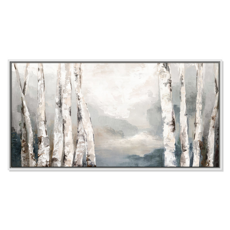 «Shadows of Birch» par Luna Mavis, H 21,5 po x l 41,5 po, Blanc
