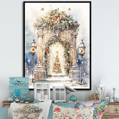 Porte de guirlande de Noël en hiver 1 - Art mural de ferme