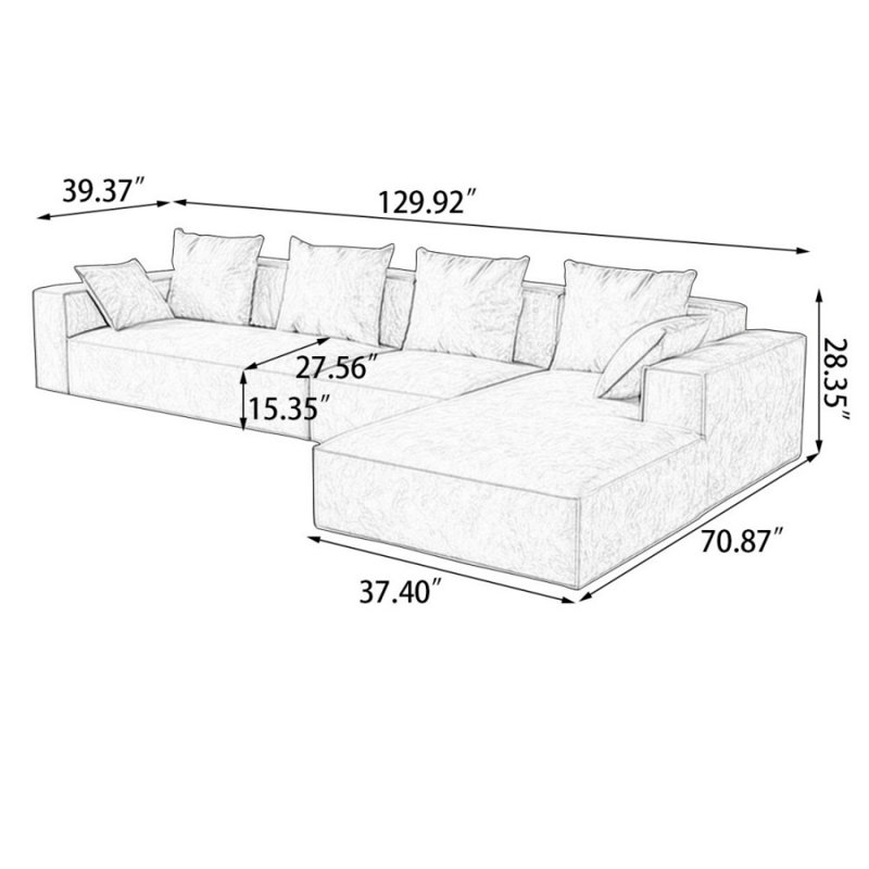 2 - Piece Upholstered Sectional, Right Hand Facing, 28.35" H x 129.92" W x 70.87" D