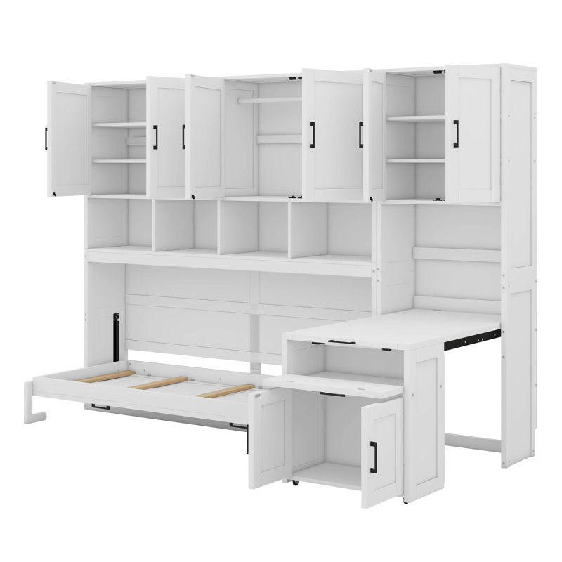  Lit escamotable simple avec garde-robe et tiroirs Earleville, Blanc
