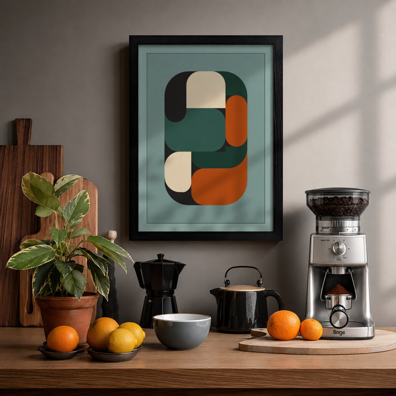 Rounded Forms Mid-Century - Framed Print, A1 - 84.1 x 59.4 cm, Black