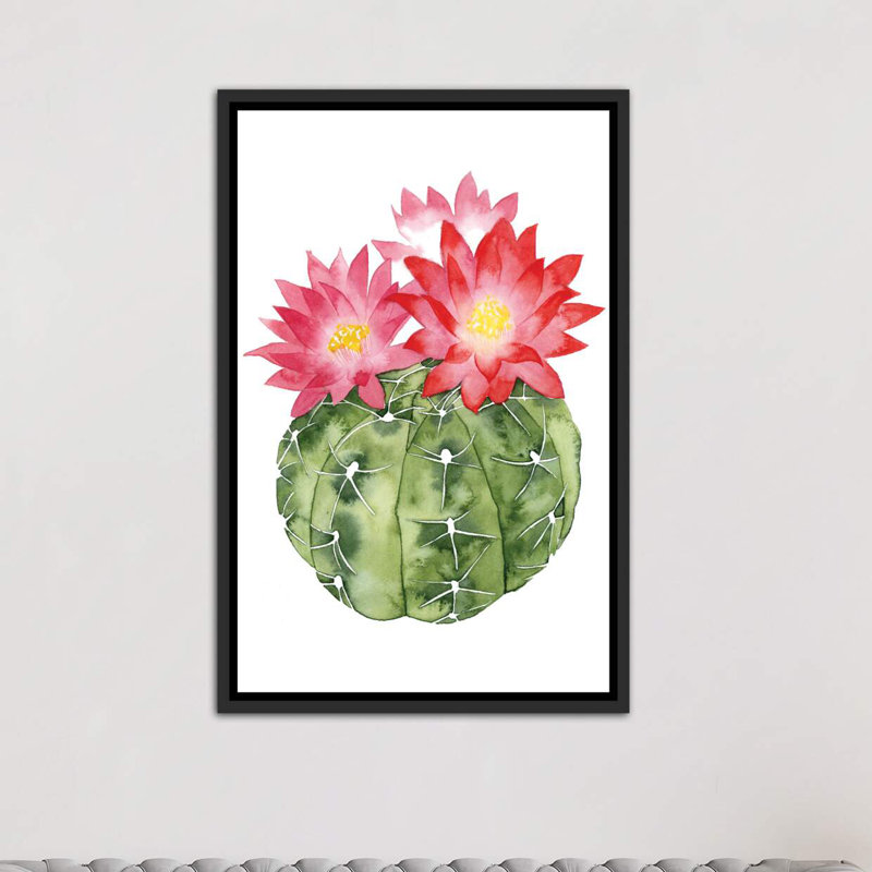 « cactus fleuri iii » par grace-pop, reproduction d’art, H 48 po x l 32 po x P 1,5 po, Toile avec cadre noir