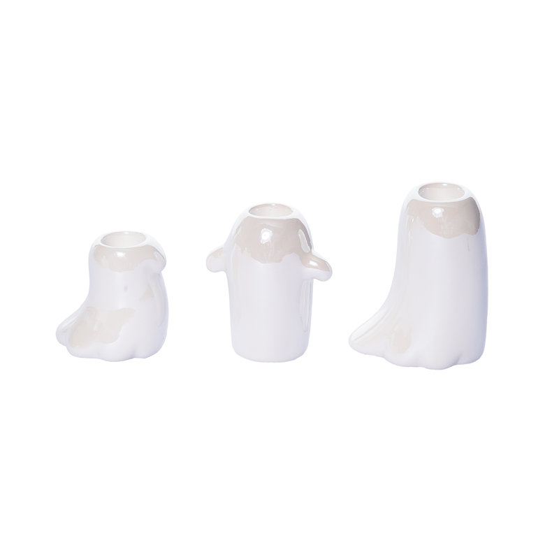  Dolomite 4.25 in. White Halloween Tapered Candle Holder Set of 3