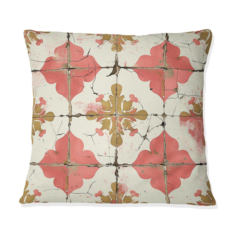 Carreau rustique rose et doré III - Coussin Farmhouse, Carrée, H 18 po x l 18 po